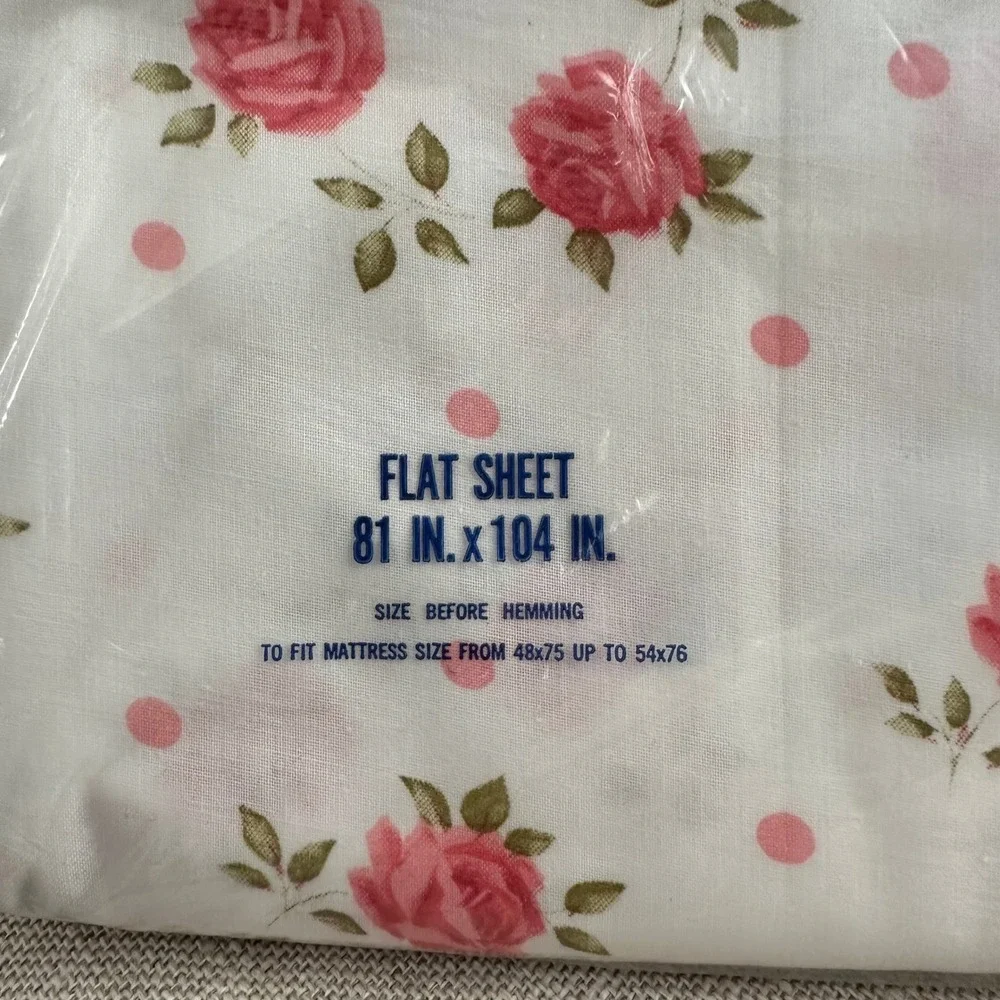 NEW Vintage Cannon No-Iron Muslin Full Flat & Fitted Sheet Set Rose Floral White